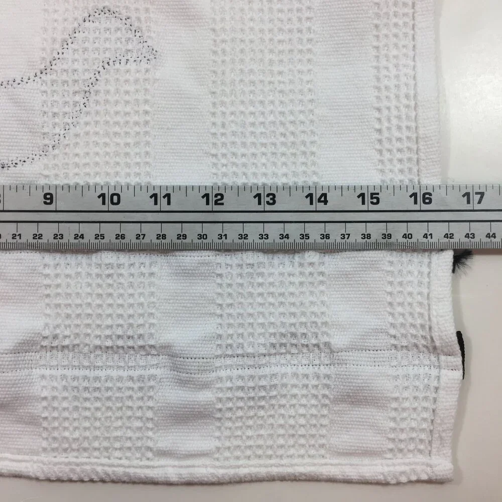 Crate & Barrel Set of 2 White Waffle Weave Dish Towels Duck Brown 24